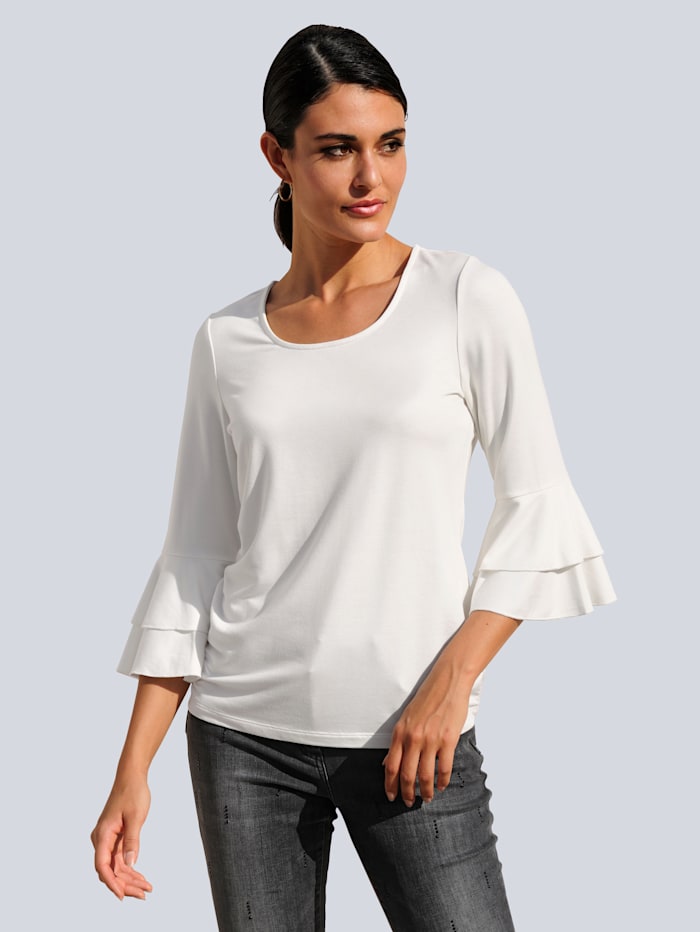 Alba Moda Shirt mit Volants am Ärmel, Off-white