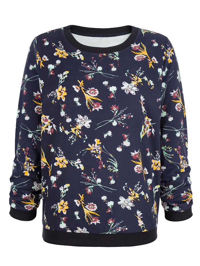 Dress In Sweatshirt mit schönem Blumendruck, Marineblau