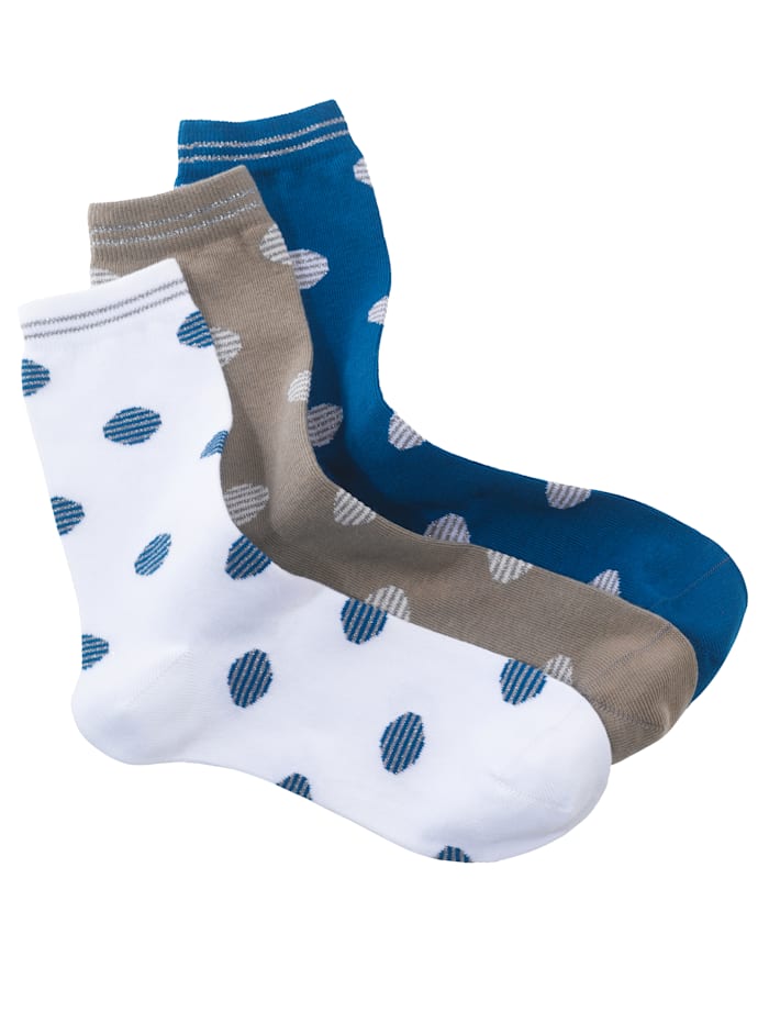 TruYou Socken im 3er Pack mit allover Pünktchen, Weiß/Blau/Sand