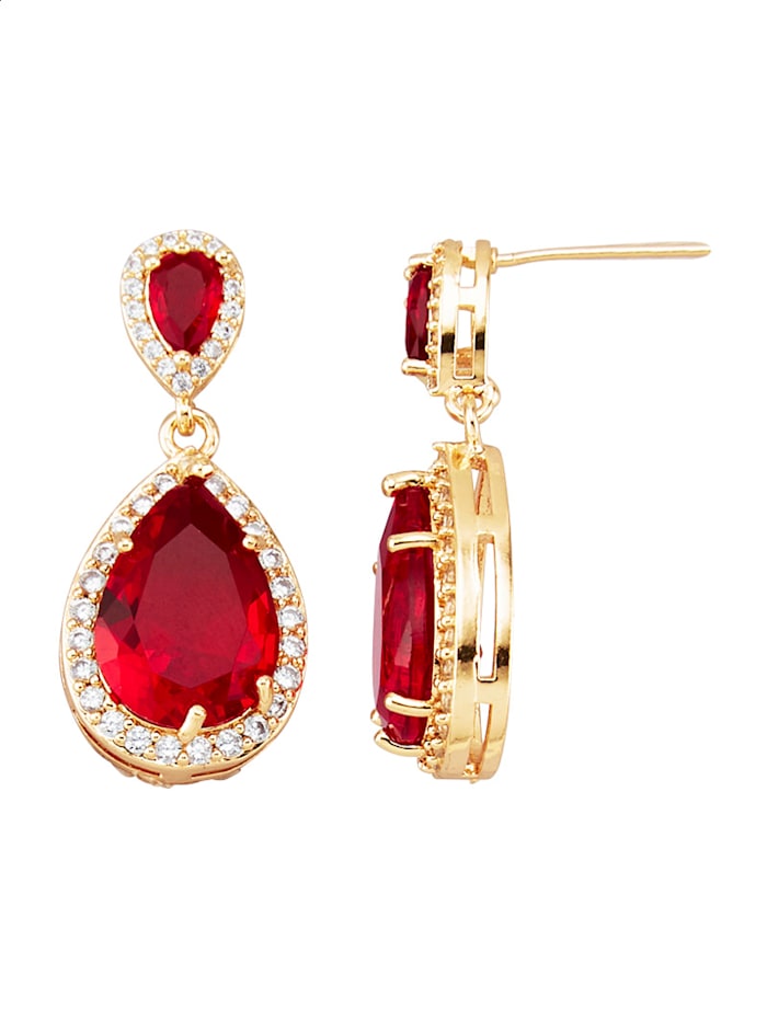 Golden Style Ohrringe mit Kristallen, Rot