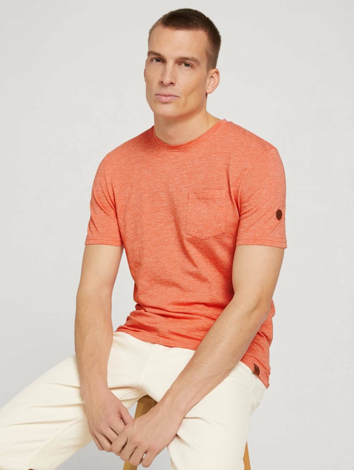 Tom Tailor Gestreiftes T-Shirt mit vorderer Brusttasche, soft peach orange grindle