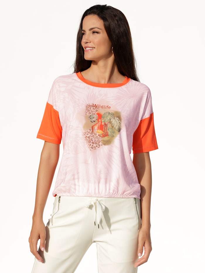 AMY VERMONT Blusenshirt aus effektvollem Materialmix, Orange/Beige