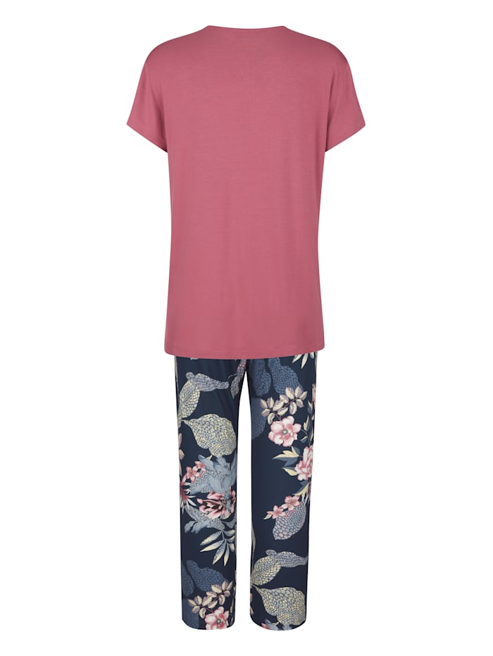 MONA Pyjama met V-hals, Marine/Donkerblauw/Rookblauw
