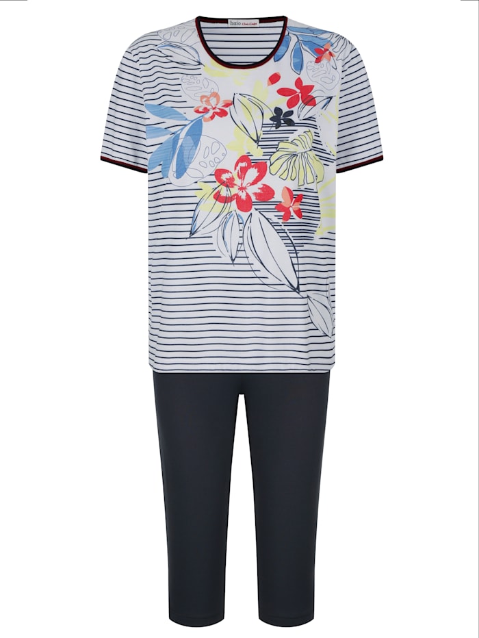 MONA Pyjama à joli motif floral, Blanc/Marine