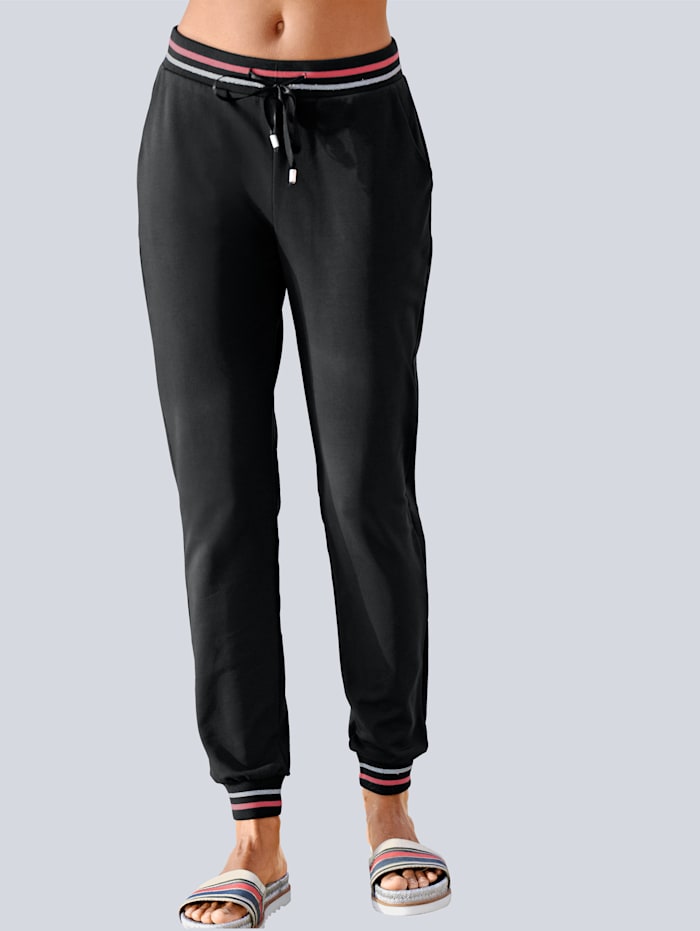 Alba Moda Sportovní kalhoty Sweat kalhoty s proužkovanou pásovkou, Černá