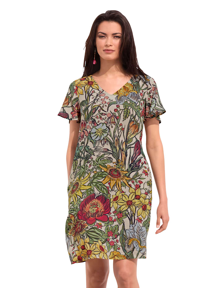 AMY VERMONT Kleid mit floralem Muster, Weiß/Rot/Gelb