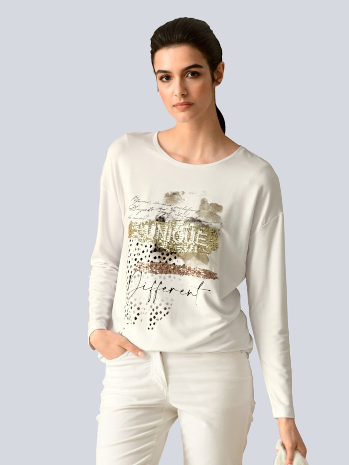 Alba Moda Shirt mit Pailletten im Vorderteil, Off-white