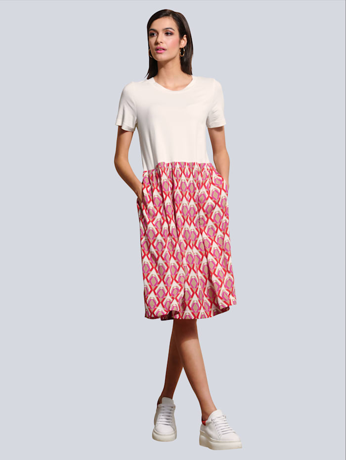 Alba Moda Kleid in angenehmer Jerseyware, Rot/Pink/Beige/Off-white