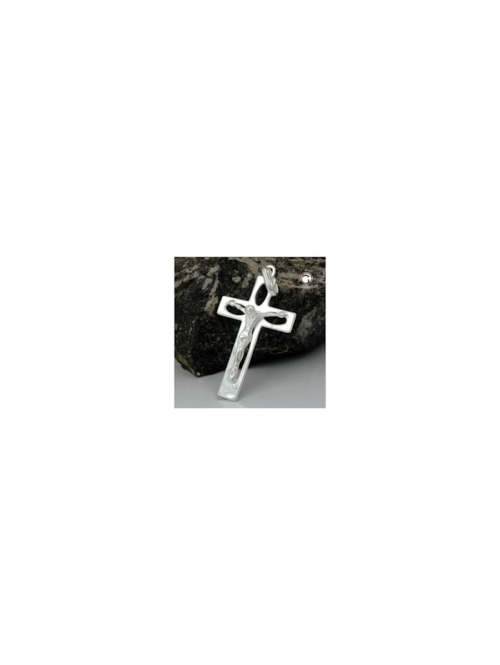 Gallay Schmuckgroßhandel Anhänger 29x17mm Kreuz mit Jesus durchbrochen glänzend Silber 925, silber