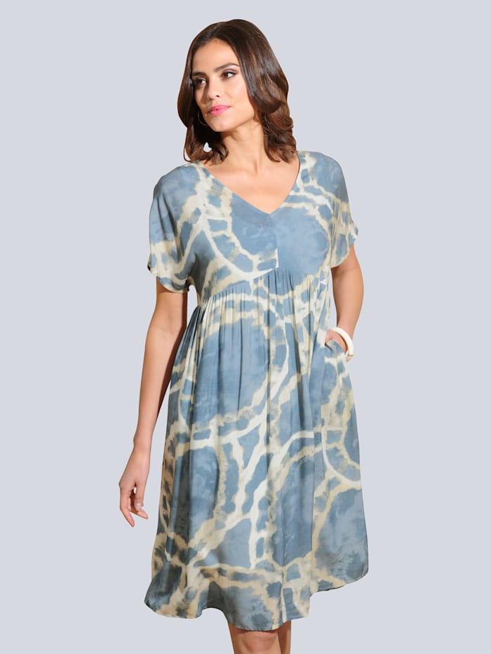Alba Moda Kleid in Batikdessin, Blau/Off-white