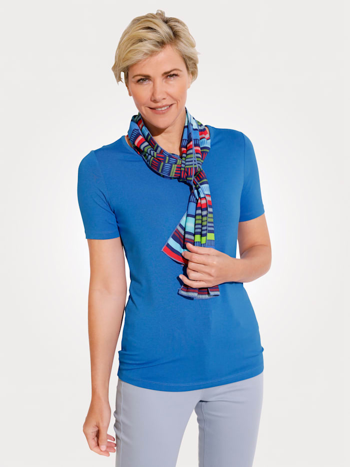MONA Shirt mit modischem Schal, Royalblau/Koralle