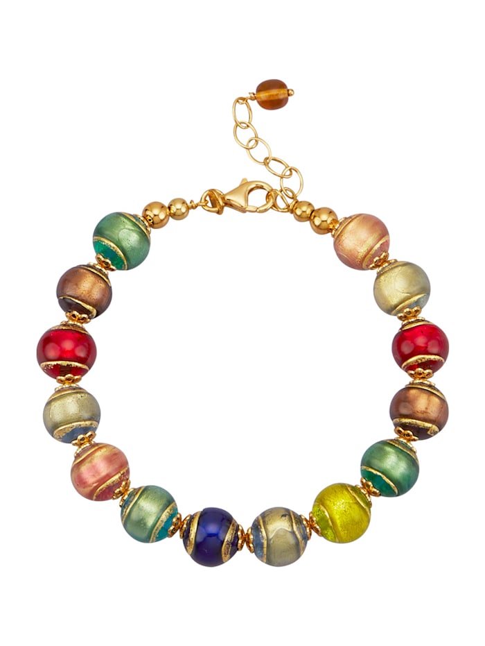 Bracelet en verre de Murano en argent 925, doré, Multicolore