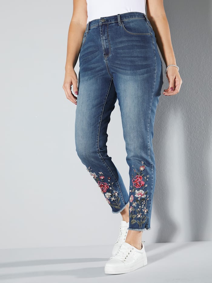 Paola 7/8 Jeans mit floraler Stickerei am Saum, Blue bleached