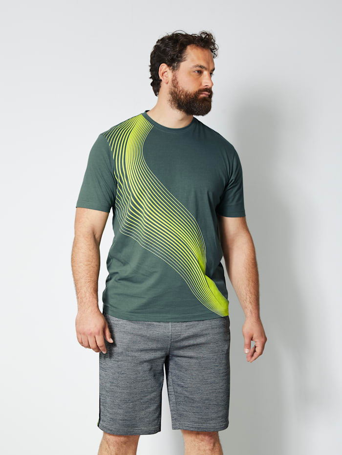 Boston Park T-Shirt mit kontrastfarbenem Print, Dunkelgrün/Neongelb