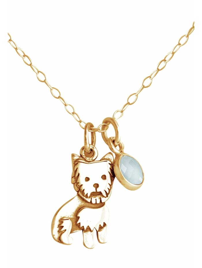 GEMSHINE Halskette mit Anhänger Yorkshire Terrier Hund Chalcedon, gold coloured