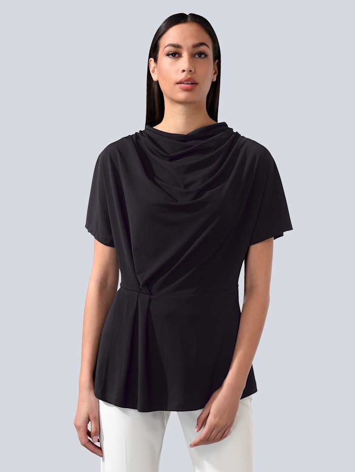 Alba Moda Shirt mit Wasserfall-Ausschnitt, Schwarz