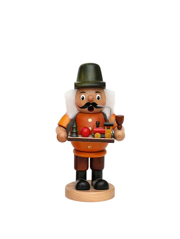Sigro Holz Räucherfigur mit Bauchladen Spielzeughändler, Braun