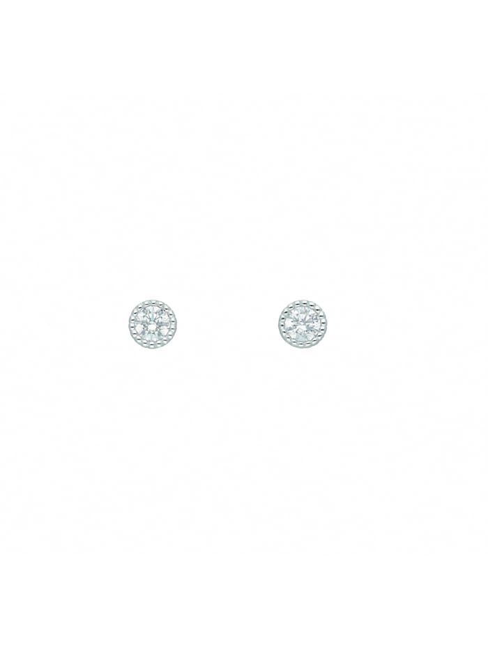 1001 Diamonds Damen Goldschmuck 1 Paar  585 Weißgold Ohrringe / Ohrstecker mit Zirkonia Ø 4,3 mm, silber