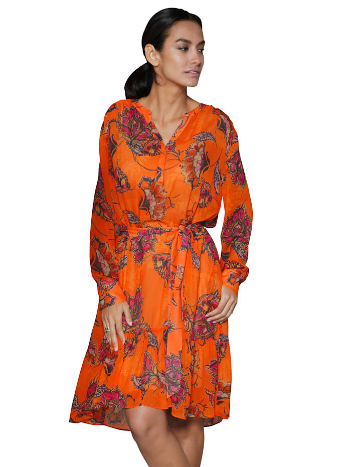 Lieblingsstück Kleid mit großen Blumen bedruckt, Orange/Pink