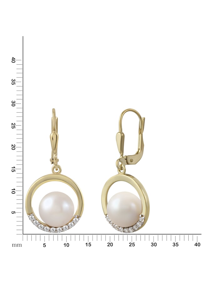 Ohrringe 375/- Gold Zirkonia weiß 2,9cm Glänzend