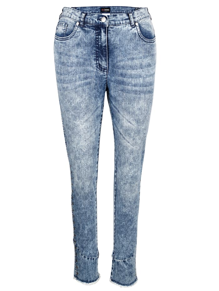 MIAMODA Jeans mit Fransen am Saum, Blue stone