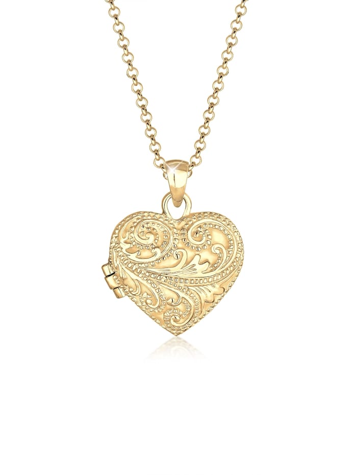 Elli Premium Halskette Herz Ornament Amulett Medaillon Liebe 925 Silber, Gold