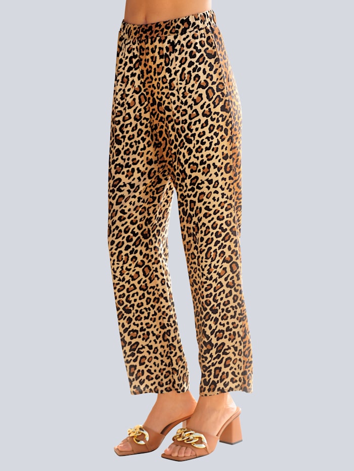 Alba Moda Kalhoty s elegantním leo designem, hnědá
