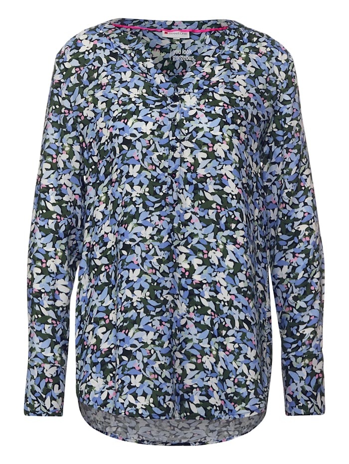 Street One Bluse mit Blumen Print, dark vintage blue