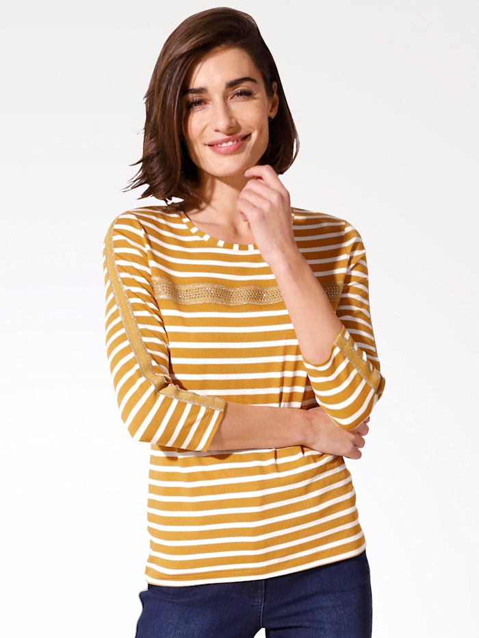 MONA Shirt mit effektvollem Glanzgarn, Gelb/Natur