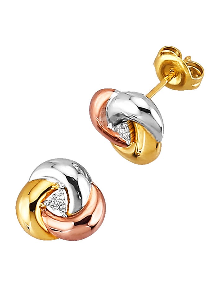 Diemer Highlights Boucles d'oreilles serties de diamants en or jaune 585, avec diamant, Tricolore
