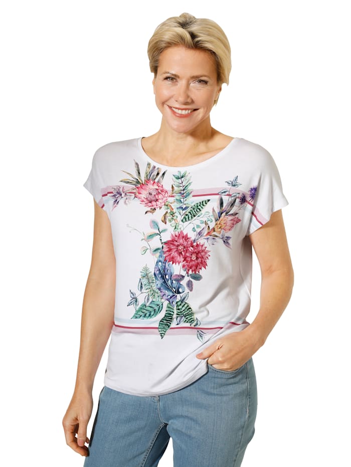 T-shirt à bel imprimé rayé et fleurs