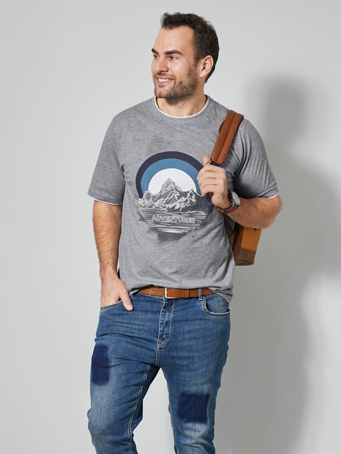 Men Plus T-Shirt in Doppeloptik, Grau/Blau