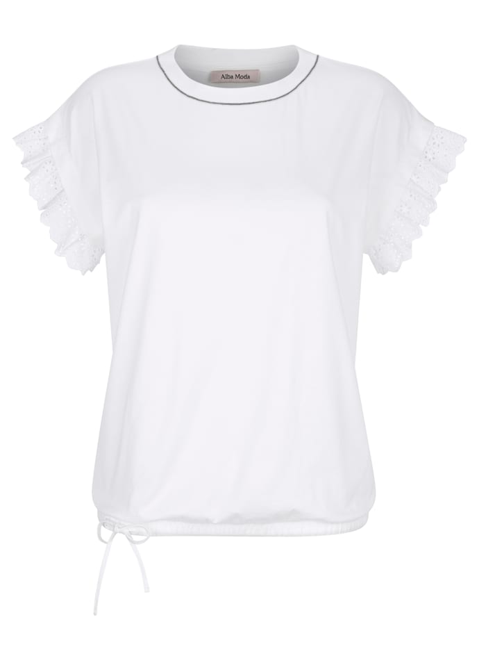 Alba Moda Shirt mit angerüschter Spitze, Off-white/Ecru