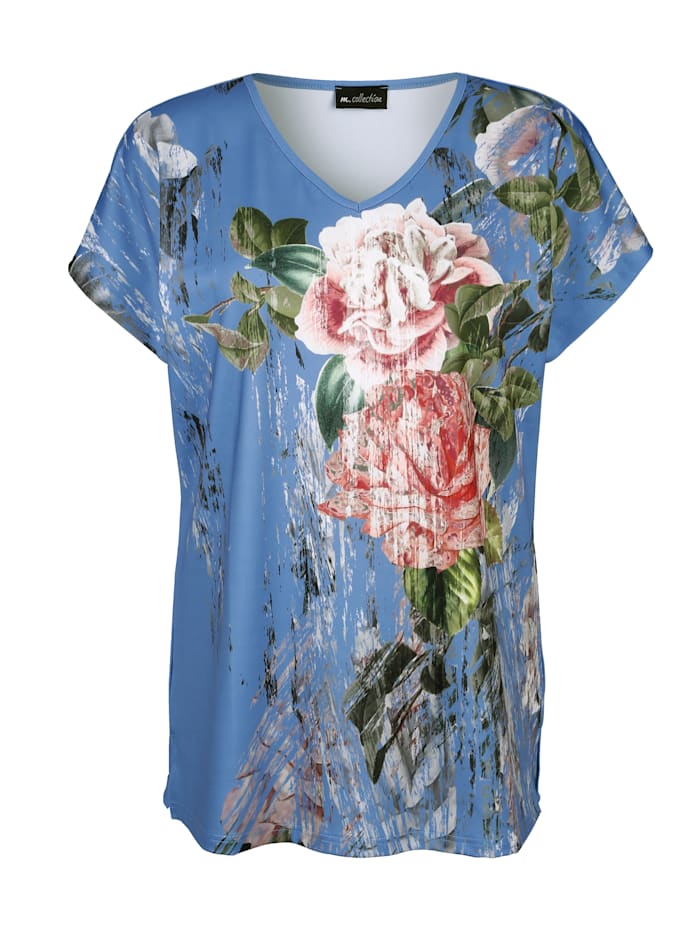 m. collection Shirt met bloemendessin, Marine/Blauw