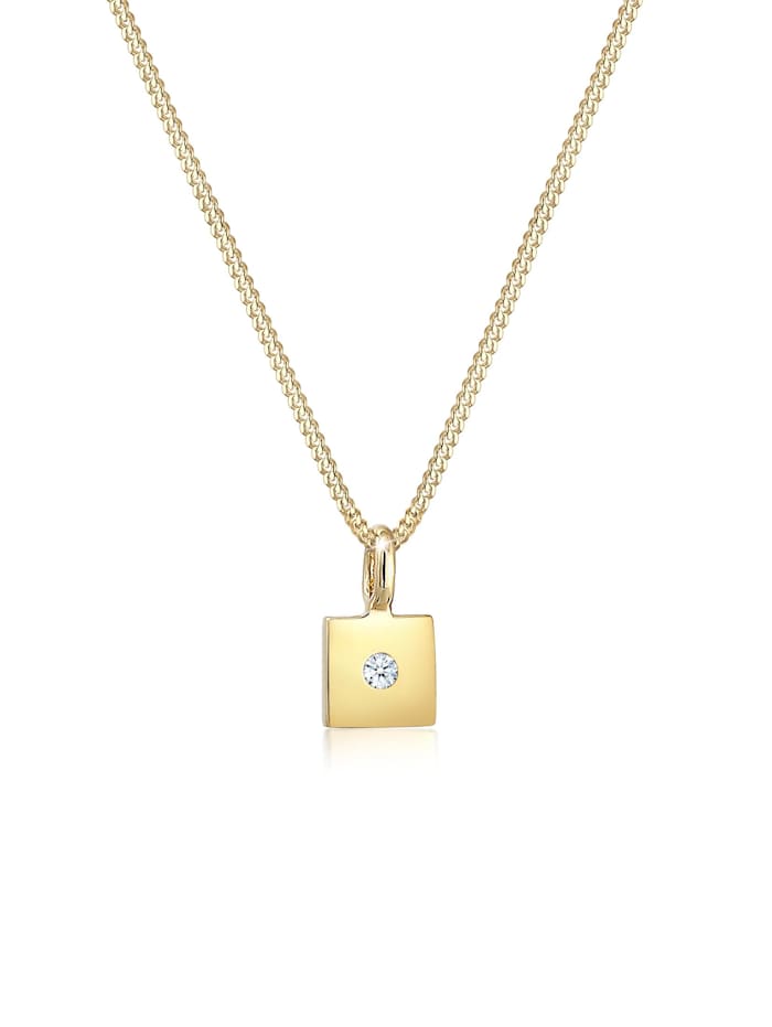 Elli DIAMONDS Halskette Viereck Anhänger Diamant (0.015 Ct) 585Er Gelbgold, Gold