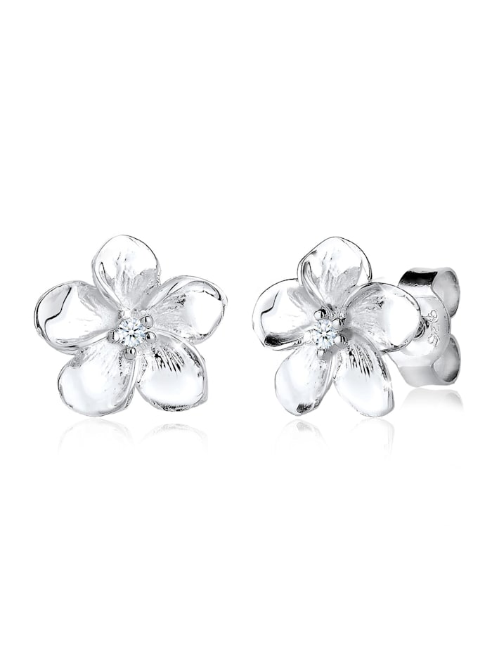 DIAMONDS Ohrringe Frangipani Blüte Diamant Blume 925 Silber, Weiß