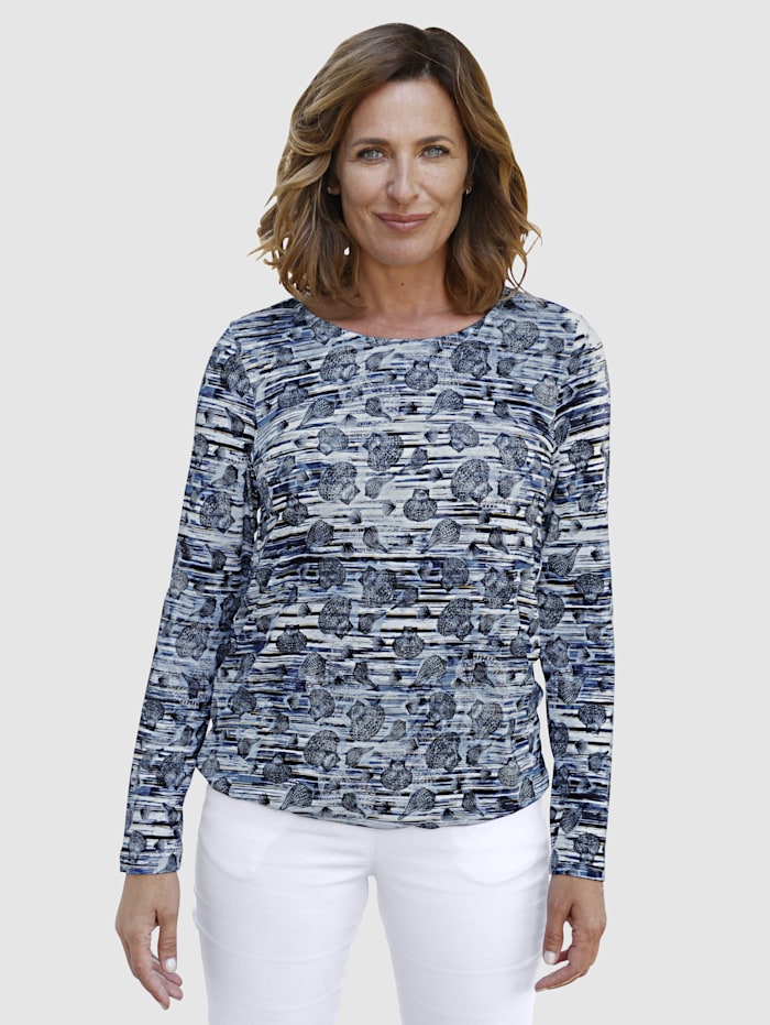Paola Shirt met schelpendessin, Marine/Lichtblauw/Wit