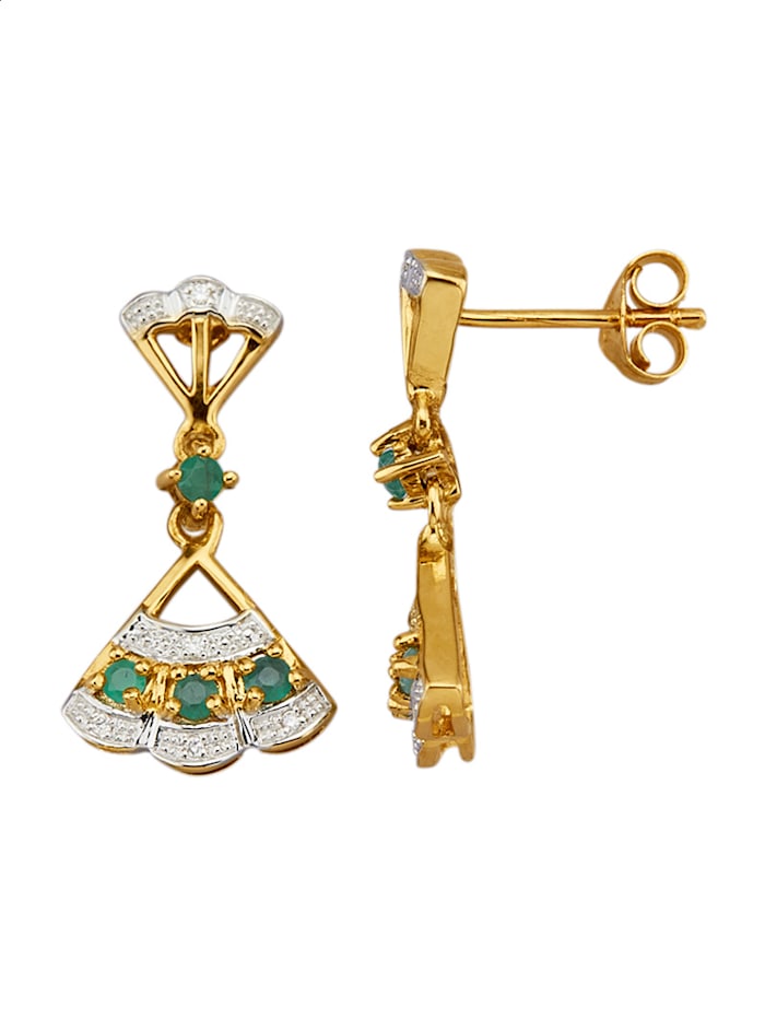 Diemer Farbstein Ohrringe mit Smaragden und Diamanten in Gelbgold 585, Gelbgold