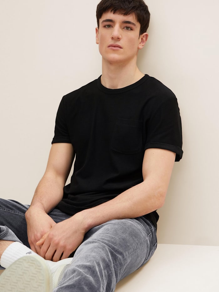 Tom Tailor Denim T-Shirt mit Brusttasche, Black