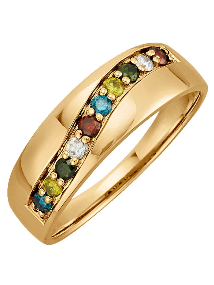 Diemer Diamant Damenring mit 10 multifarbenen Brillanten, Gelbgoldfarben