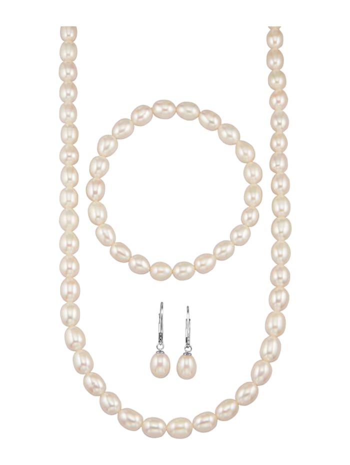 Parure de bijoux 3 pièces avec perles de culture d'eau douce, Blanc