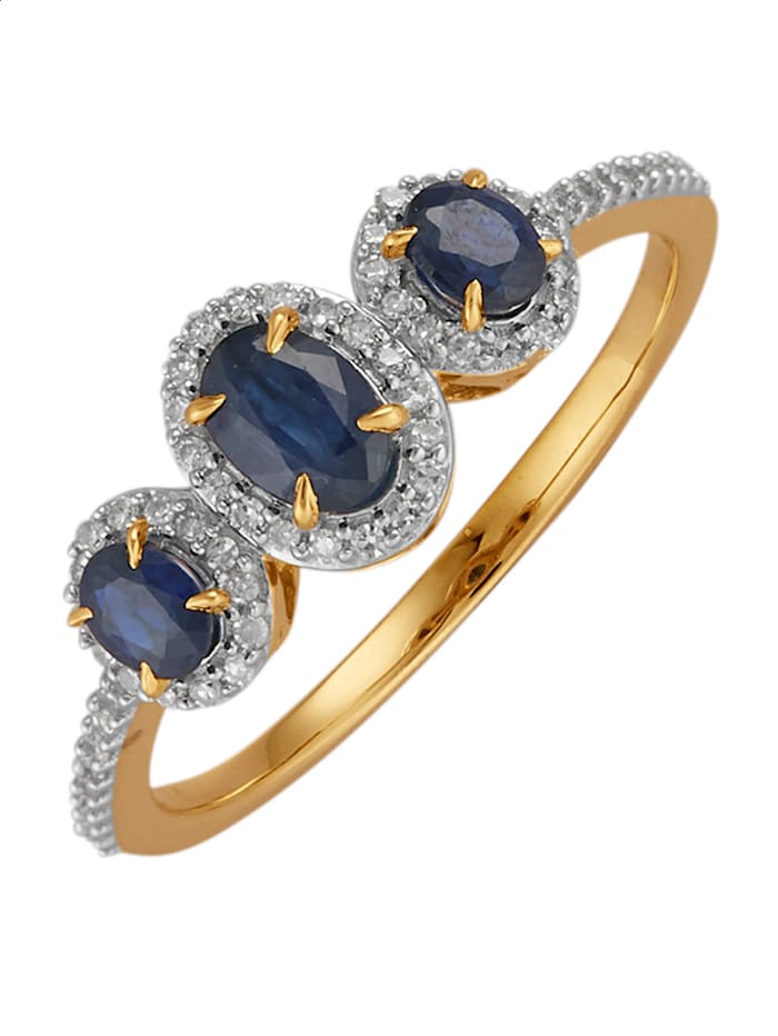 Amara Farbstein Damenring mit Saphiren und Diamanten, Blau