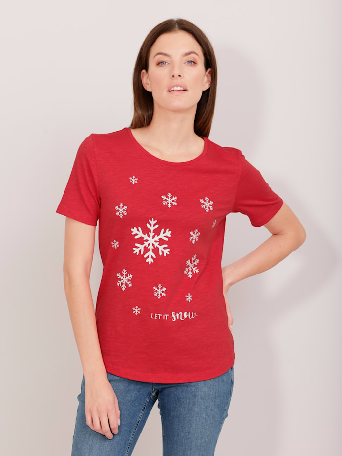 Dress In T-shirt à motif de flocons de neige, Rouge cerise