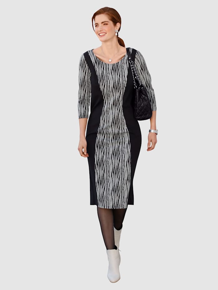 m. collection Kleid in modischem Streifendesign, Schwarz/Weiß/Silberfarben