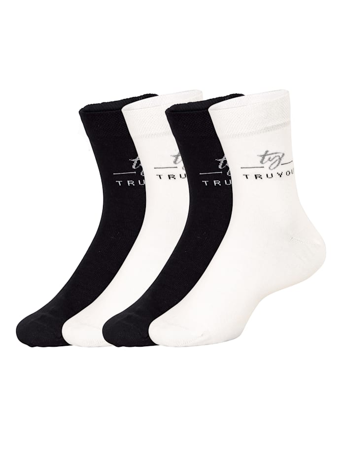 TruYou Socken im 4er-Pack mit TruYou-Logo aus metallisiertem Garn, Schwarz/Weiß
