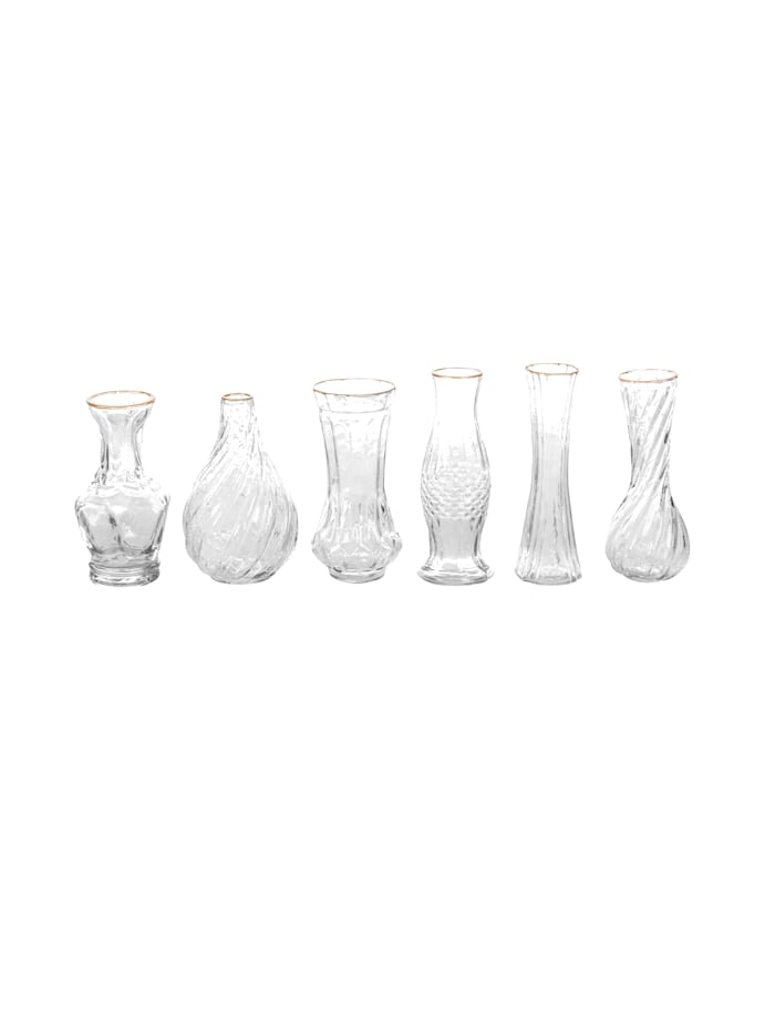MARAVILLA Lot de 6 mini-vases, Transparent/Coloris or
