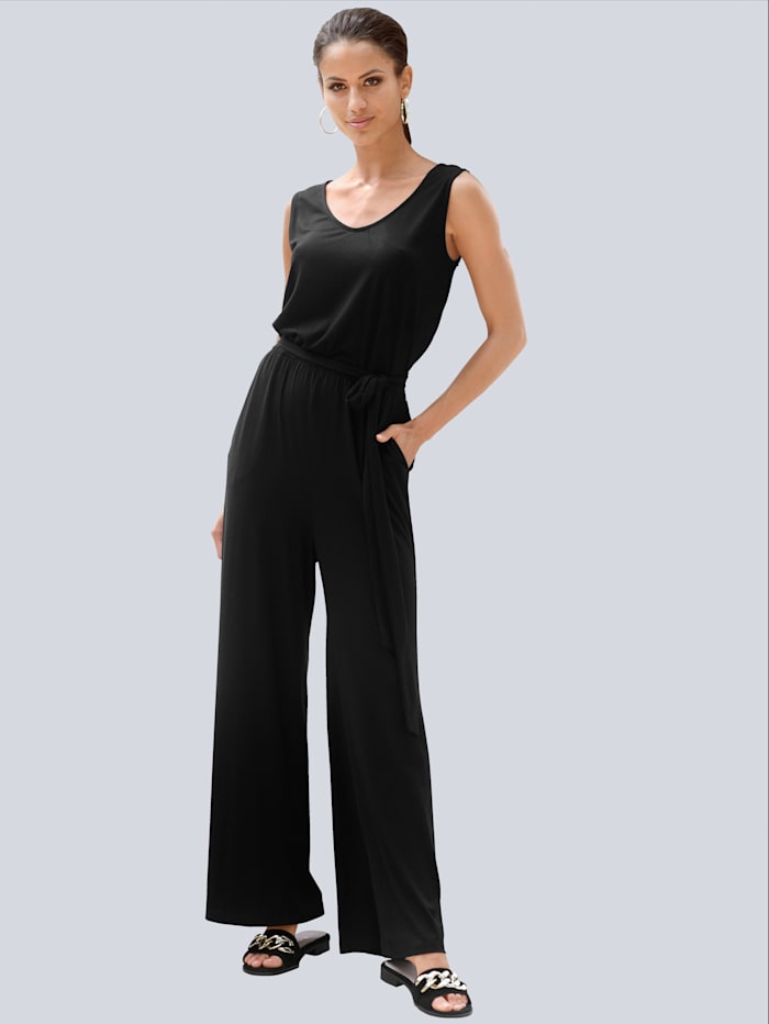 Alba Moda Overal s elegantným opaskom na zaviazanie pre dokonalý tvar pásu, Čierna