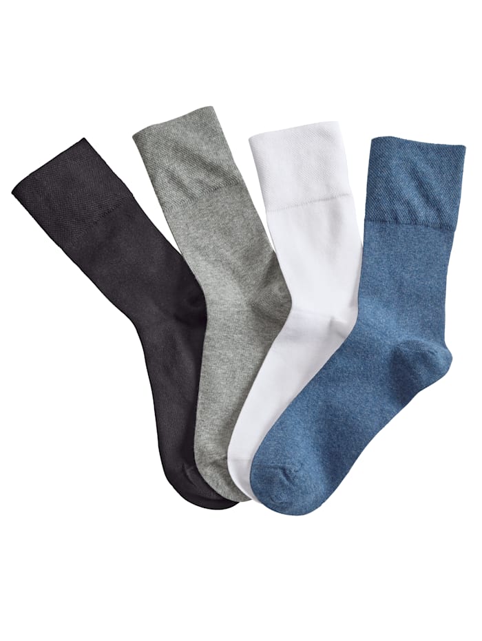 Blue Moon Ponožky s komfortní gumičkou ideální pro diabetiky, Bílá/Černá/Šedá/Modrá