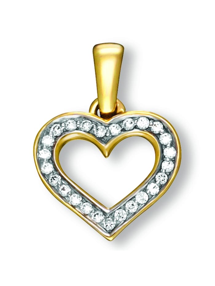 One Element Schmuckset - Herz | Anhänger Set Herz Halskette aus Klingel Gelbgold mit 333 Zirkonia