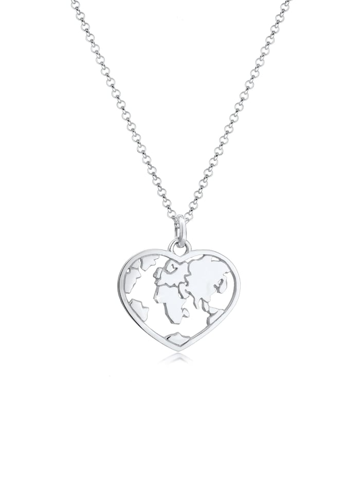 Elli Halskette Herz Weltkugel Globus Erbskette Trend 925 Silber, Silber